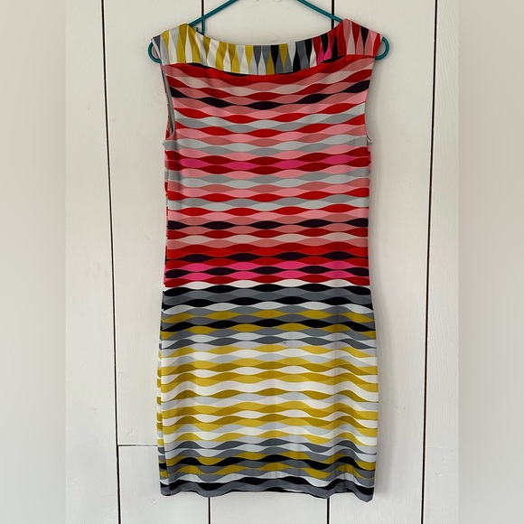 Trina Turk Mod Sheath Dress Sz 2 Multicolor Op Art Retro 60s - Picture 4 of 11